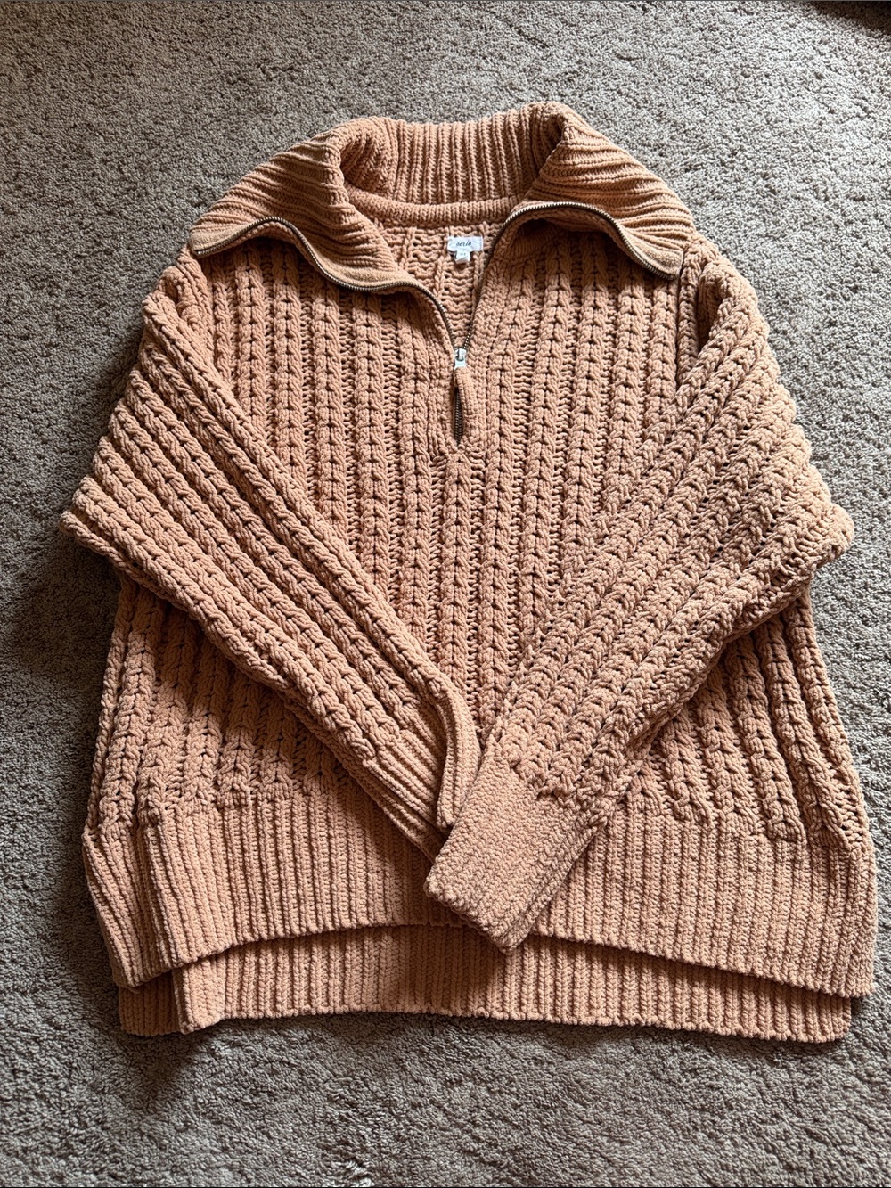 aerie Cable-Knit Half-Zip Pullover - Tan